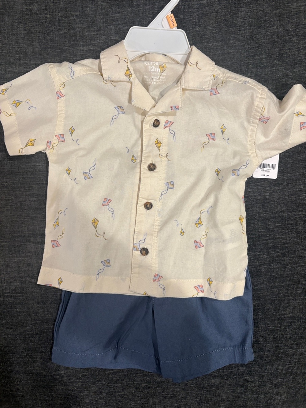 Carter's Cream Short-Sleeve Button-Front Shirt with Kite Print